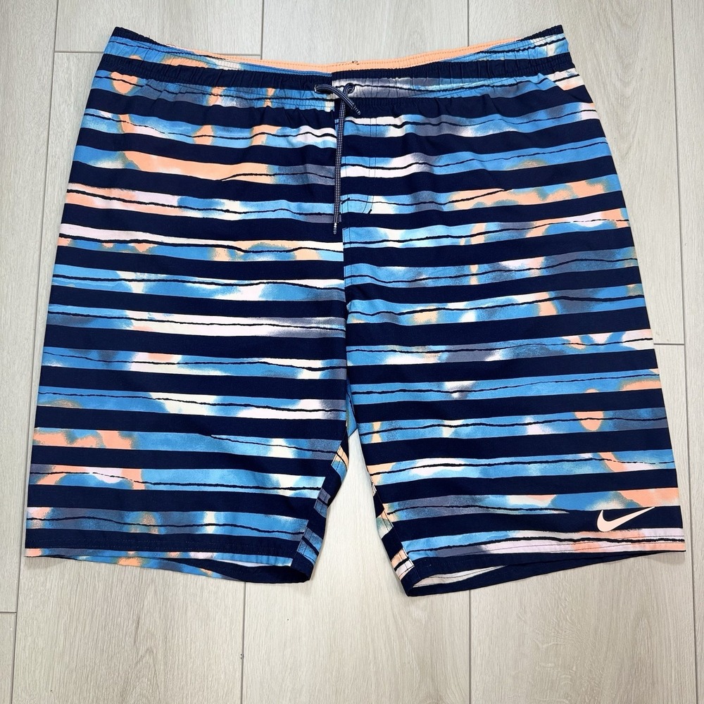 Nike XL Striped Swim Beach Trunks Blue Peach Board Shorts‎ 2019 Lined Stretch